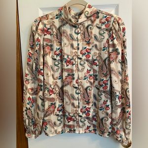 Michelle Stuart Women’s 6 Floral Roses Paisley Blouse Cream w/ Sheer Stripes